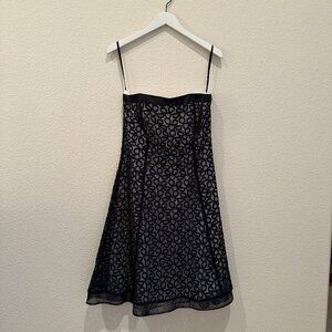 White House Black Market Strapless Black and White Lace Detail Dress